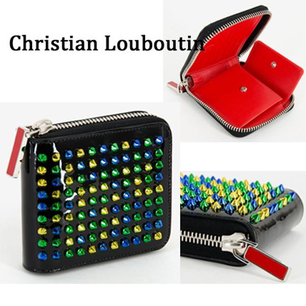 関税・送料込 LOUBOUTIN Panettone Spikes Square 2つ折り財布 16050221